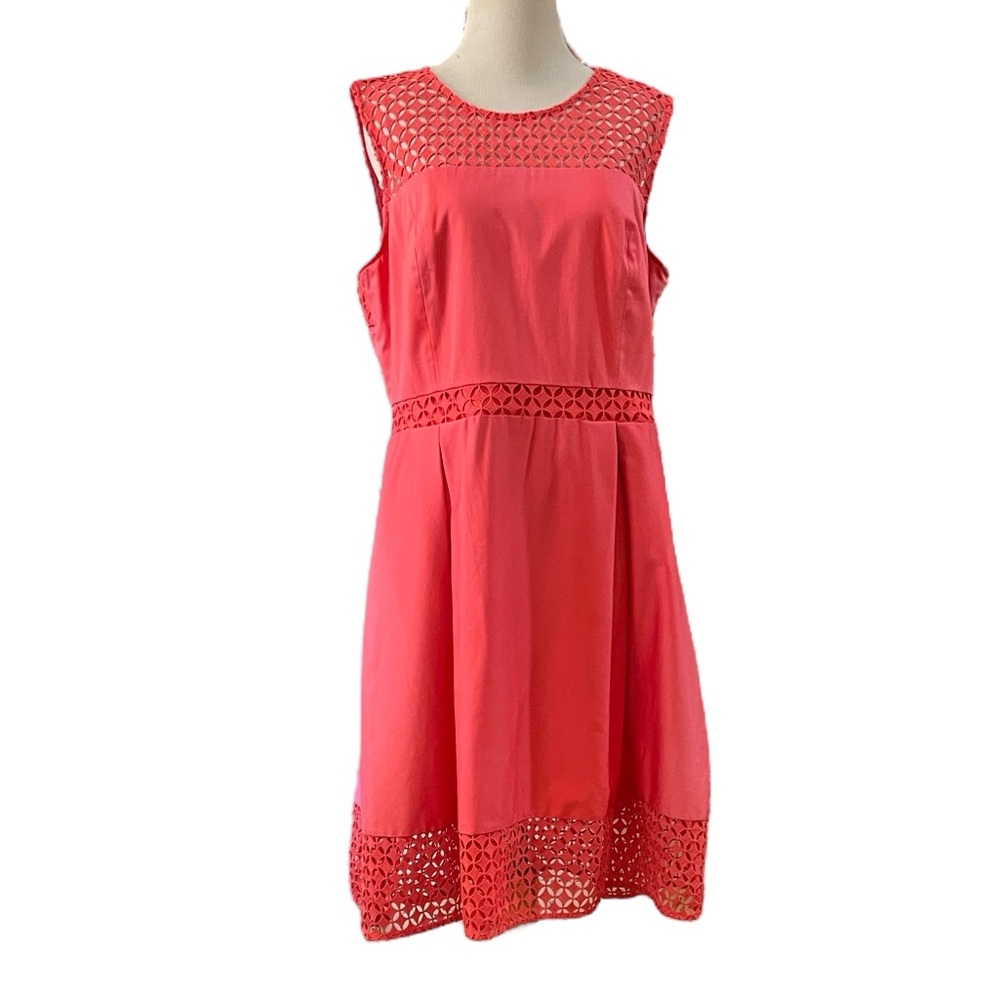 CALVIN KLEIN LACED EYELET SLEEVELESS CUTOUT BACK DRESS PINKISH ORANGE SIZE 14